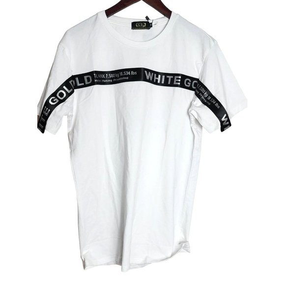 Gold Leaf Men's Medium White Gold Strap Crew Neck Shirt - Rare Designer Cotton - Picture 1 of 12